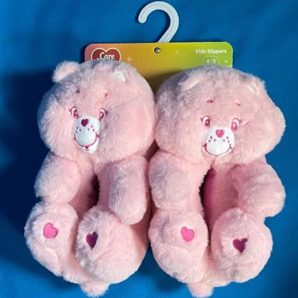 NWT & GREAT GIFT  ADORABLE CARE BEARS KIDS SLIPPERS SIZE XL 4 - 5 PINK ( CHEER )